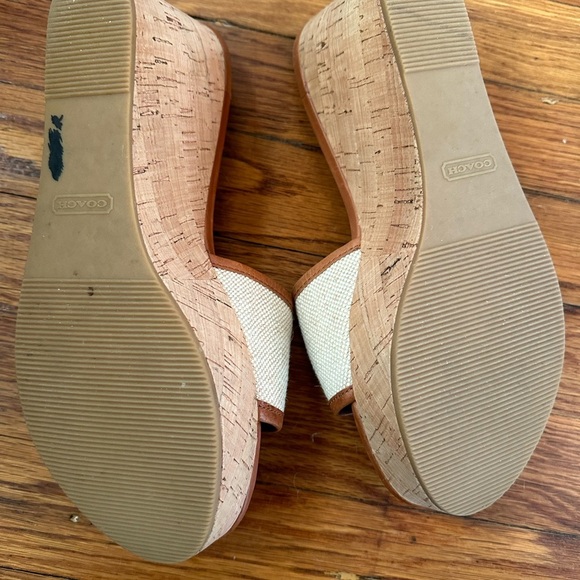 Coach Jazmin Natural Canvas & Brown Leather Accent Platform Slide Sandal 8.5 - Picture 4 of 6